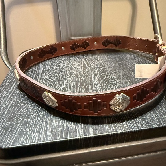 Vintage Fossil Brown Leather Southwest Silver Concho Cowgirl Boho Belt Sz M 33” - Picture 3 of 13